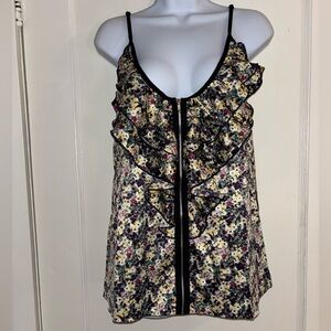 mark. Floral Ruffle Zip Front Sleeveless Blouse Size Small
